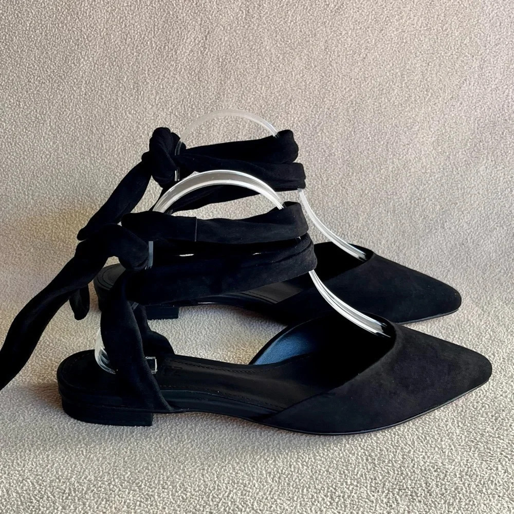 NEW SCHUTZ Barbrah Suede Ankle Tie Flats Women’s 7.5 Ballet Feminine Girly Cute - Picture 3 of 5